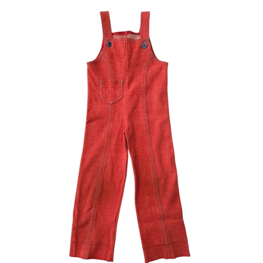 Vintage 1980s Danskin Petite Bijoux Red-Orange Flare Leg Overall Jumpsuit